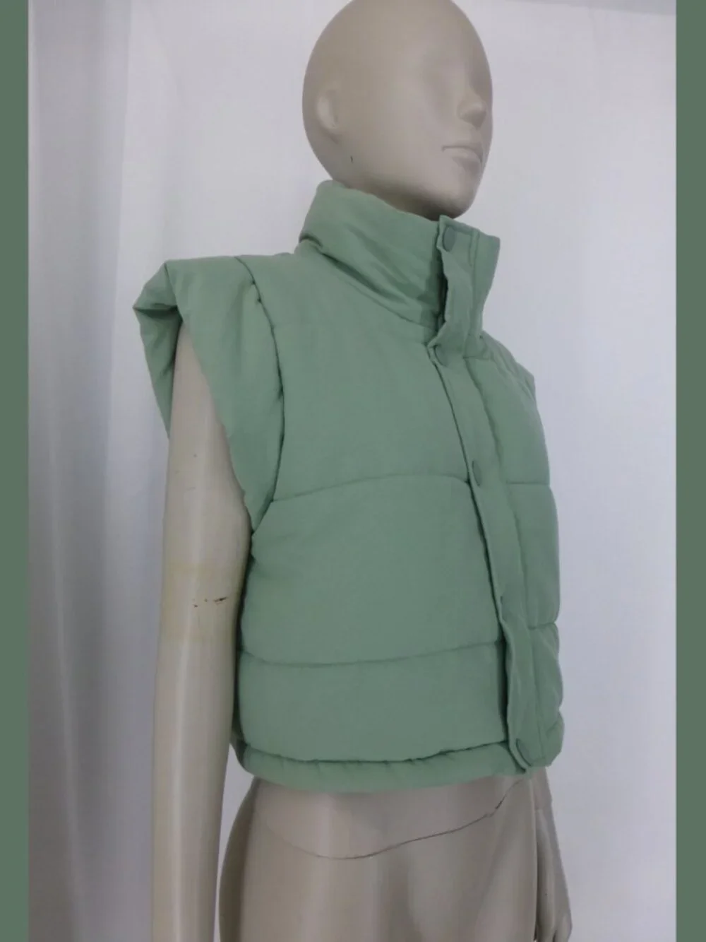 For Love & Lemons Mint Green Cropped Puffer Vest - Picture 4 of 12